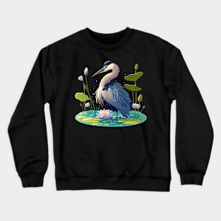 Kawaii Anime Heron Bath With Water Lily Crewneck Sweatshirt